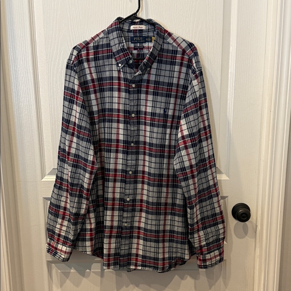 Polo by Ralph Lauren Men's Plaid Shirt - Navy, Crimson, Ivory